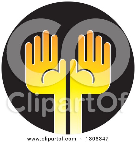 Clipart of a Pair of Gradient Yellow Hands on a Black Circle - Royalty Free Vector Illustration by Lal Perera