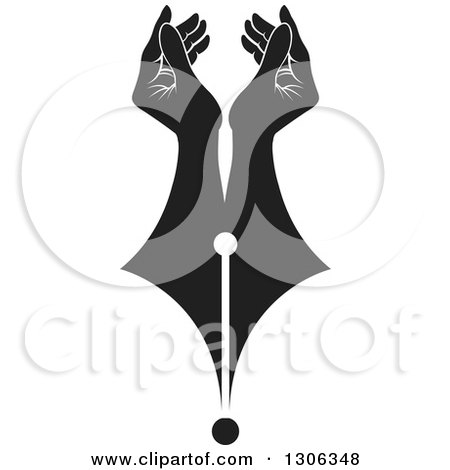 Clipart of a Pair of Black and White Hands Forming a Pen Nib - Royalty Free Vector Illustration by Lal Perera