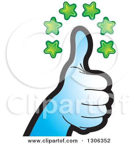 Clipart of a Gradient Blue Hand Giving a Thumb up Under Stars - Royalty Free Vector Illustration by Lal Perera