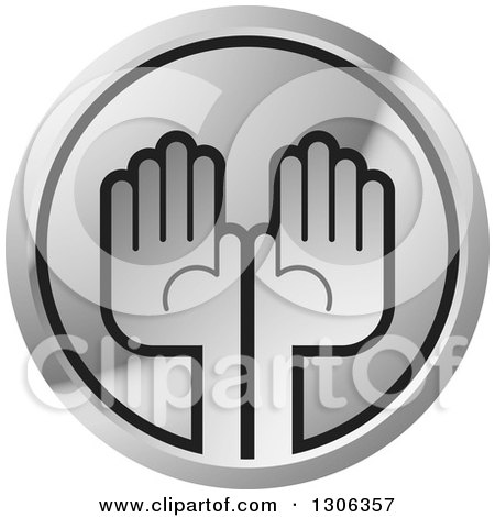 Clipart of a Pair of Hands in a Shiny Silver Circle - Royalty Free Vector Illustration by Lal Perera