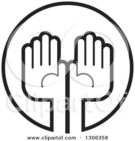 Clipart of a Black and White Pair of Gradient Hands in a Circle - Royalty Free Vector Illustration by Lal Perera