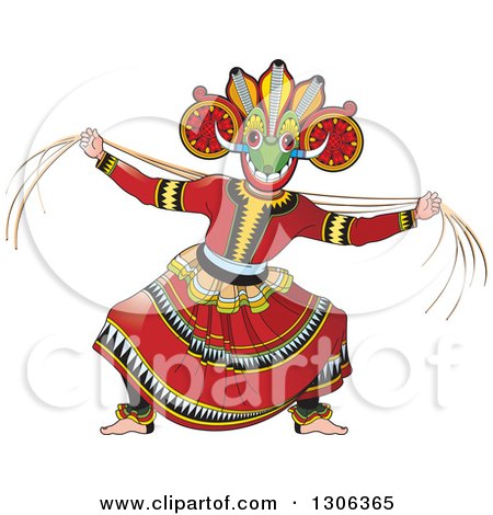 Clipart of a Traditional Sinhala Devil Dancer in a Horned Mask - Royalty Free Vector Illustration by Lal Perera
