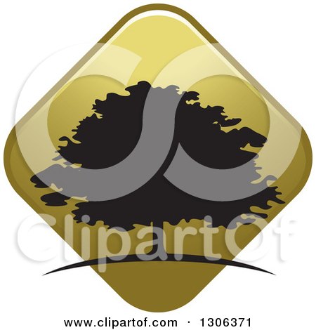 Clipart of a Silhouetted Tree over a Gold Diamond - Royalty Free Vector Illustration by Lal Perera
