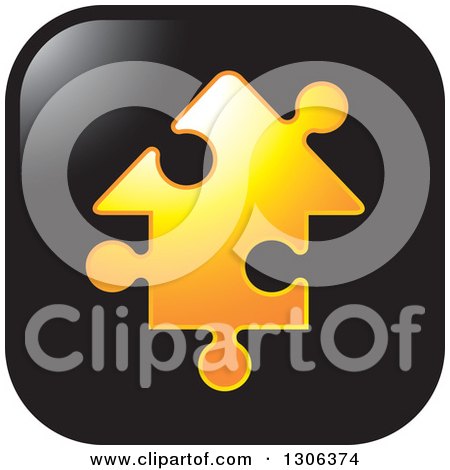 Clipart of a Square Black Icon with an Orange House Shaped Jigsaw Puzzle Piece - Royalty Free Vector Illustration by Lal Perera