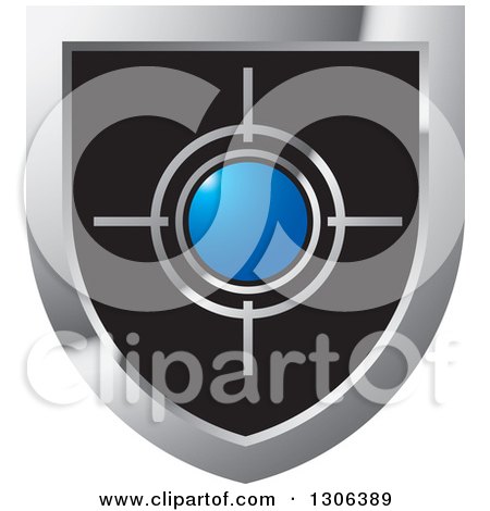 Clipart of a Blue and Silver Target in a Shield - Royalty Free Vector Illustration by Lal Perera