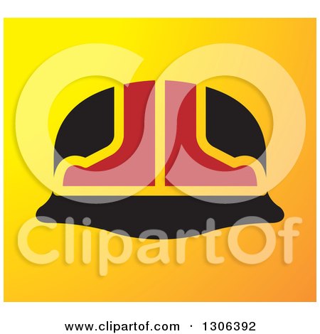 Clipart of a Red and Black Hardhat Helmet over Gradient Yellow - Royalty Free Vector Illustration by Lal Perera