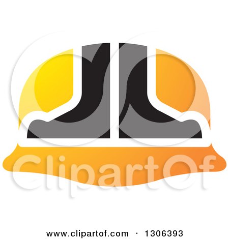 Clipart of a Black and Gradient Orange Hardhat Helmet - Royalty Free Vector Illustration by Lal Perera