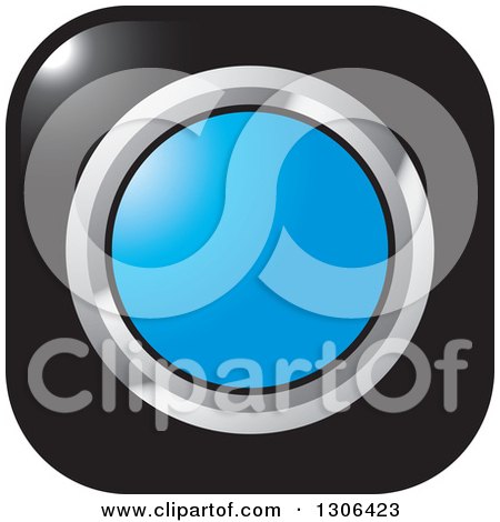 Clipart of a Shiny Black Square Button Icon with a Chrome and Blue Circle - Royalty Free Vector Illustration by Lal Perera