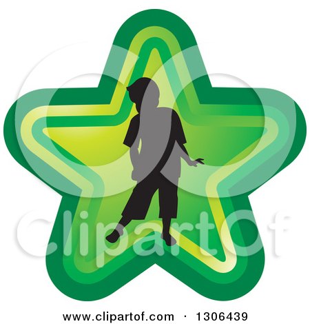 Clipart of a Black Silhouetted Boy in a Green Star - Royalty Free Vector Illustration by Lal Perera