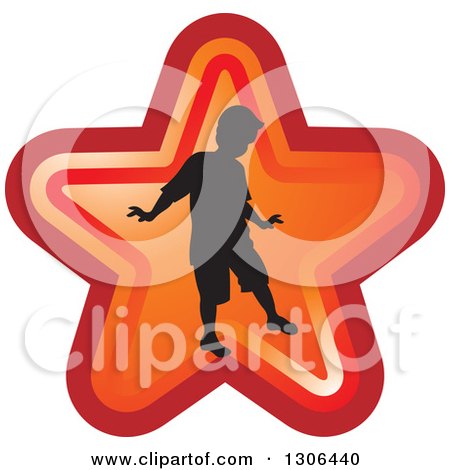 Clipart of a Black Silhouetted Boy in a Red Star - Royalty Free Vector Illustration by Lal Perera