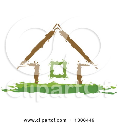 Clipart of a Painted Brown and Green House - Royalty Free Vector Illustration by Lal Perera