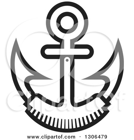 Clipart of a Black and White Anchor and Brush - Royalty Free Vector Illustration by Lal Perera
