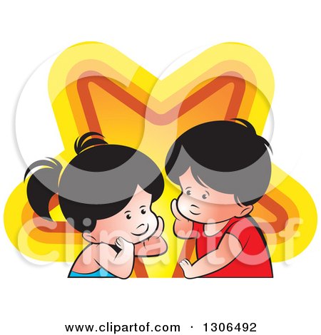 Clipart of a Thinking Boy and Girl with a Star - Royalty Free Vector Illustration by Lal Perera