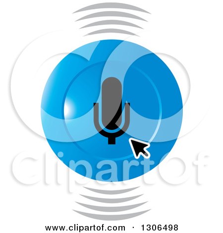 Clipart of a Computer Arrow Cursor over a Blue Microphone Audio Icon - Royalty Free Vector Illustration by Lal Perera