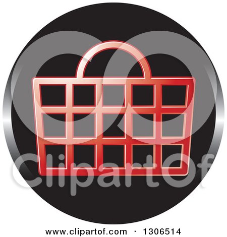 Clipart of a Round Black and Red Shopping Basket Icon - Royalty Free Vector Illustration by Lal Perera