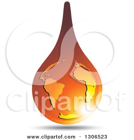 Clipart of a Shiny Amber Colored Drop with Earth - Royalty Free Vector Illustration by Lal Perera