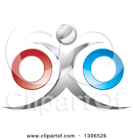 Clipart of a Silver Man with Red and Blue Rings - Royalty Free Vector Illustration by Lal Perera