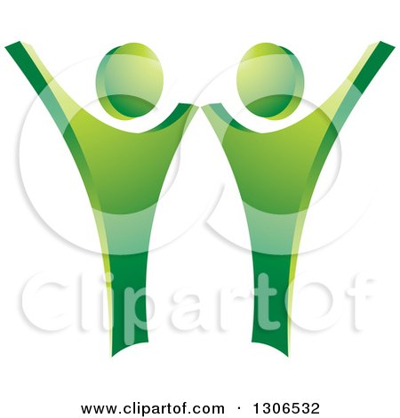 Clipart of a Happy Green Couple Dancing or Cheering - Royalty Free Vector Illustration by Lal Perera