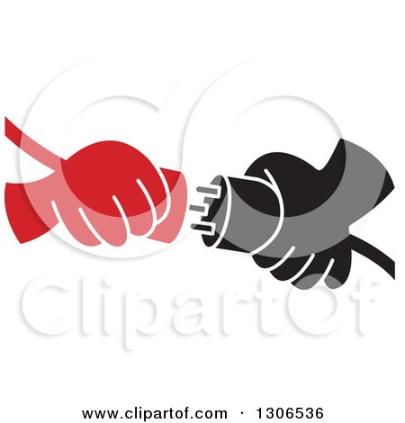 Clipart of Red and Black Cartoon Hands Connecting Plugs - Royalty Free Vector Illustration by Lal Perera