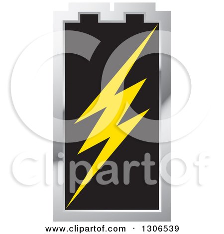 Clipart of a Silver and Black Battery with a Bolt - Royalty Free Vector Illustration by Lal Perera