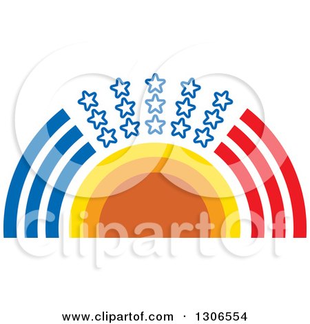 Clipart of a Sun with an Arch of Blue, Red and Stars - Royalty Free Vector Illustration by Lal Perera