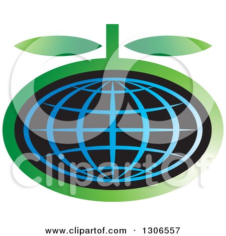 Clipart of a Blue Wire Globe Fruit with Green Leaves - Royalty Free Vector Illustration by Lal Perera