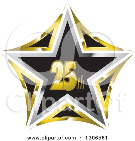 Clipart of a Black Gold and Silver 25th Anniversary Star - Royalty Free Vector Illustration by Lal Perera