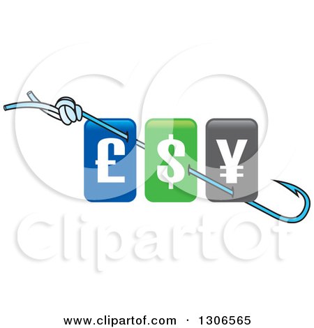 Clipart of a Fishing Hook with Currency Symbols - Royalty Free Vector Illustration by Lal Perera