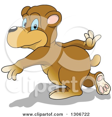 Clipart of a Cartoon Blue Eyed Bear Pitching or Throwing, with a Shadow - Royalty Free Vector Illustration by dero