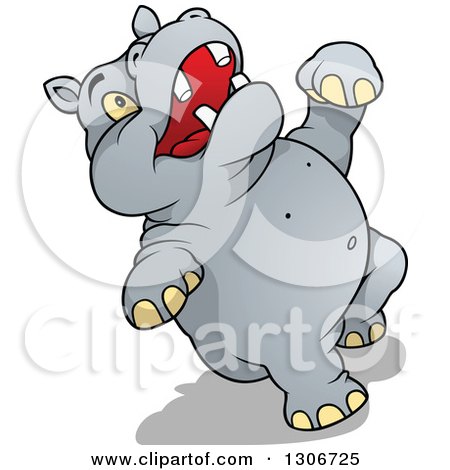 Clipart of a Cartoon Hippo Laughing or Falling Backwards - Royalty Free Vector Illustration by dero