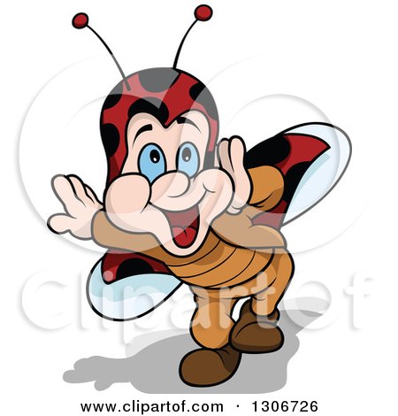 Clipart of a Cartoon Excited Ladybug Hollering - Royalty Free Vector Illustration by dero