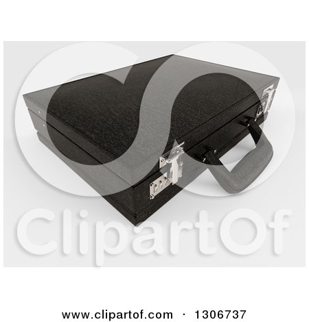 Clipart of a 3d Closed Black Professional Briefcase on Shaded White - Royalty Free Illustration by KJ Pargeter