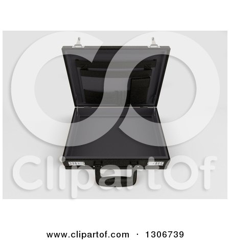Clipart of a 3d Open Black Professional Briefcase on Shaded White - Royalty Free Illustration by KJ Pargeter