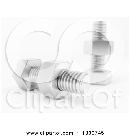 Clipart of 3d Nuts and Bolts on Shaded White - Royalty Free Illustration by KJ Pargeter