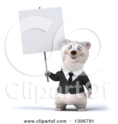Clipart of a 3d Happy Business Polar Bear Holding up a Blank Sign - Royalty Free Illustration by Julos