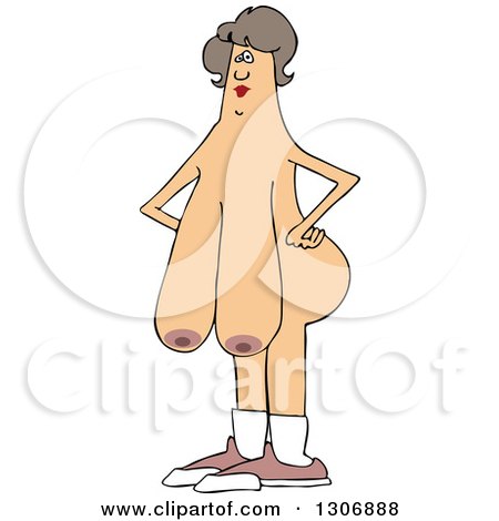 Clipart of a Chubby Nude White Woman with Long Boobs, Wearing Only Socks and Shoes - Royalty Free Vector Illustration by djart
