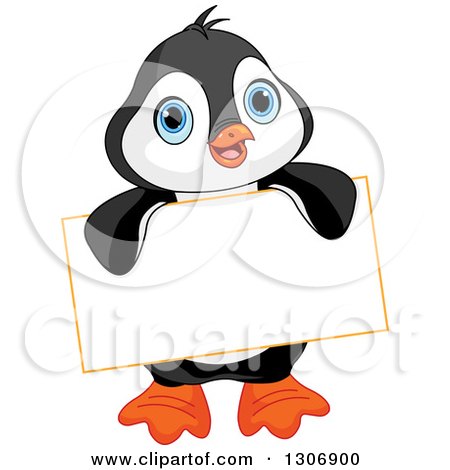 Clipart of a Cute Baby Penguin Holding a Blank Sign - Royalty Free Vector Illustration by Pushkin