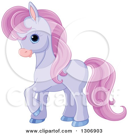 Clipart of a Cute Little Purple Pony Horse Prancing to the Left - Royalty Free Vector Illustration by Pushkin