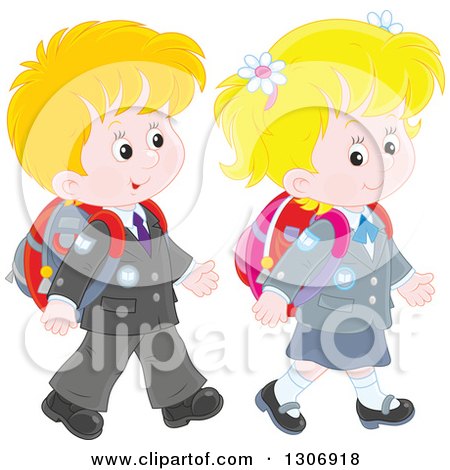 Clipart of Cartoon Caucasian Young School Children Walking Together - Royalty Free Vector Illustration by Alex Bannykh