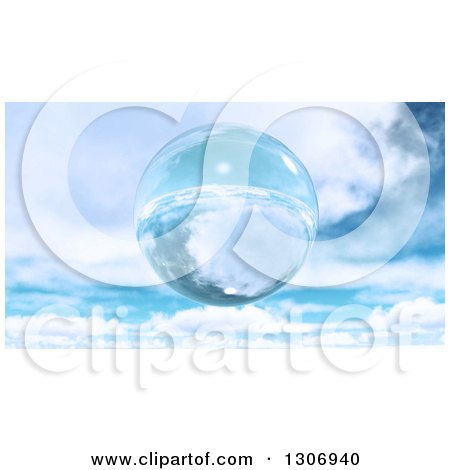 Clipart of a 3d Floating Glass Sphere or Bubble Against a Sky with Clouds - Royalty Free Illustration by KJ Pargeter