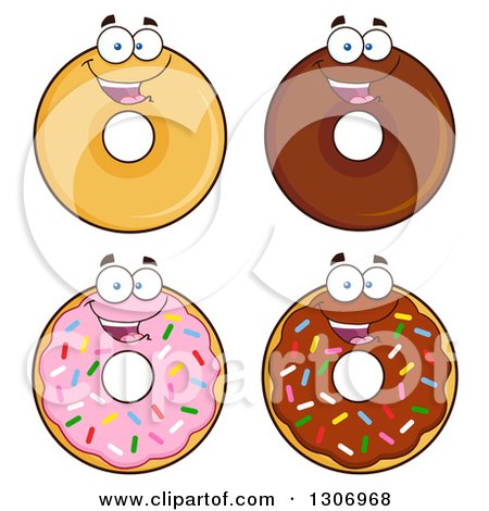 Clipart of Cartoon Happy Round Donut Characters - Royalty Free Vector Illustration by Hit Toon