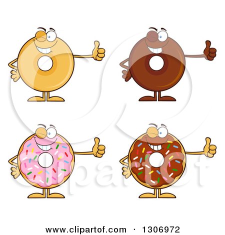 Clipart of Cartoon Happy Round Donut Characters Winking and Giving Thumbs up - Royalty Free Vector Illustration by Hit Toon
