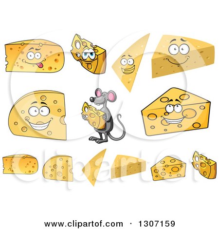 Clipart of a Cartoon Happy Mouse and Cheese Wedges - Royalty Free Vector Illustration by Vector Tradition SM