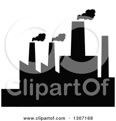 Clipart of a Black Silhouetted Refinery Factory 18 - Royalty Free Vector Illustration by Vector Tradition SM