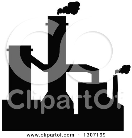 Clipart of a Black Silhouetted Refinery Factory 2 - Royalty Free Vector Illustration by Vector Tradition SM
