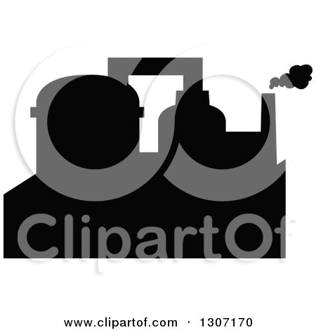 Clipart of a Black Silhouetted Refinery Factory 3 - Royalty Free Vector Illustration by Vector Tradition SM