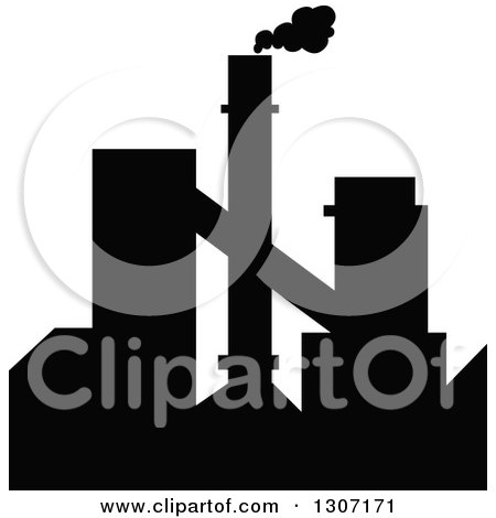 Clipart of a Black Silhouetted Refinery Factory 4 - Royalty Free Vector Illustration by Vector Tradition SM