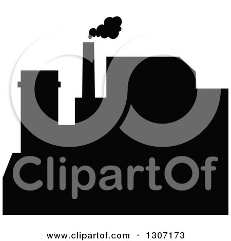 Clipart of a Black Silhouetted Refinery Factory 6 - Royalty Free Vector Illustration by Vector Tradition SM