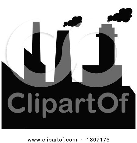 Clipart of a Black Silhouetted Refinery Factory 8 - Royalty Free Vector Illustration by Vector Tradition SM