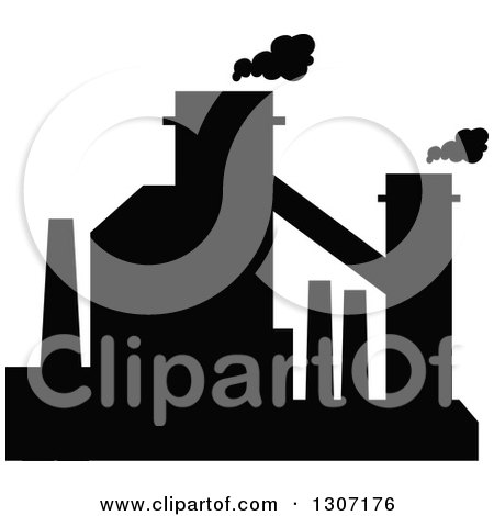Clipart of a Black Silhouetted Refinery Factory 9 - Royalty Free Vector Illustration by Vector Tradition SM
